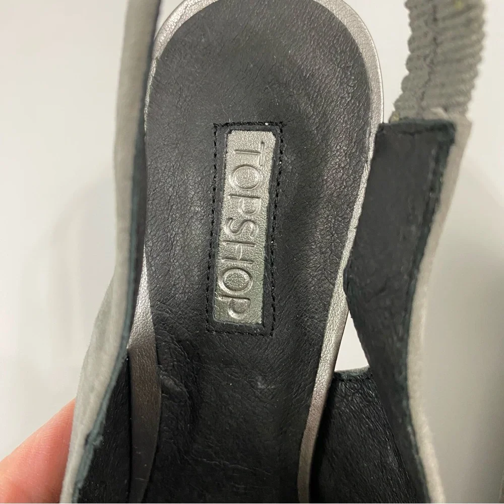 Topshop Roxy Gray Suede Slingback Size 9 Square Toe Metallic Octagon Heel